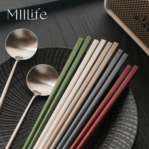 MIILife 合金筷子勺子套装家用一人一筷可进洗碗机专用抗菌小调羹
