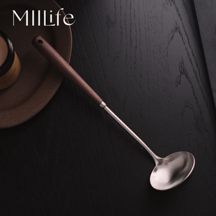 MIILife 304不锈钢勺子家用小汤勺大码汤勺盛汤木柄长柄商用喝汤