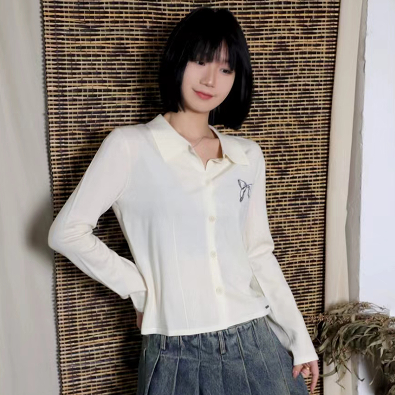 现货IM百搭休闲蝴蝶结提花上衣女