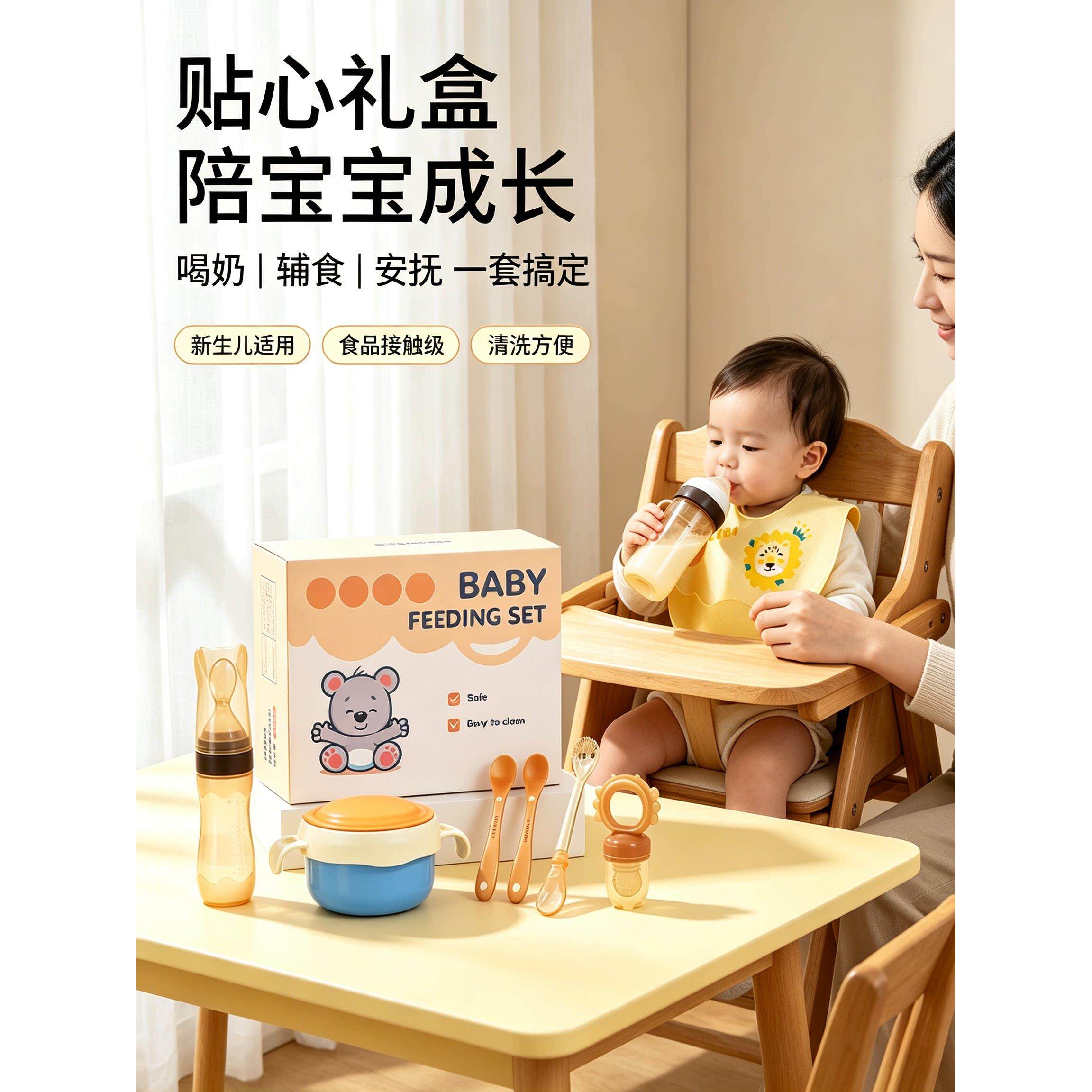 儿童硅胶餐具套装宝宝辅食喂养餐具卡通小熊婴幼儿辅食碗米糊萌娃