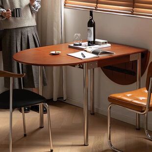 新型可折叠桌子北欧折叠餐桌可折叠家用复古实木餐桌椅组合伸缩小