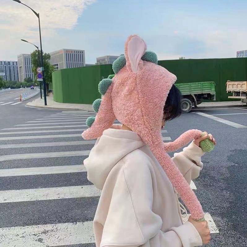 恐龙骨架头套敲可爱会动的搞怪小恐龙帽子加厚秋冬天头套尾巴少女