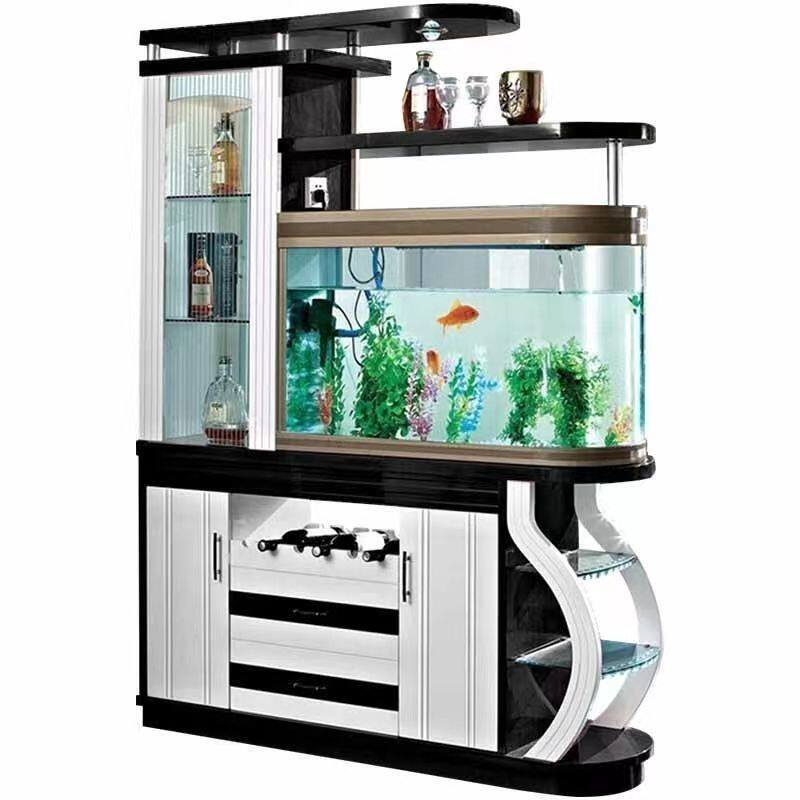 一体式鱼缸子弹头鱼缸客厅新款双面酒柜屏风隔断柜家庭入户门装饰