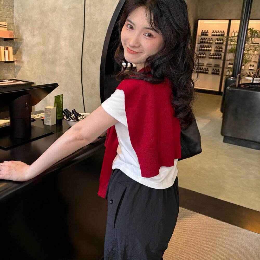 春秋新款纯色空调房外搭小披肩女时尚洋气百搭衬衫打结针织围巾