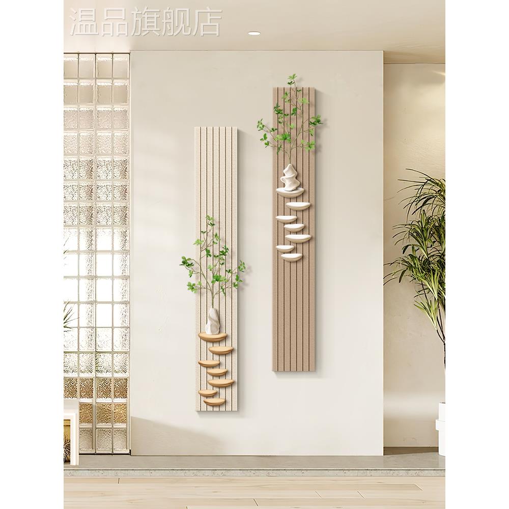 奶油风格门厅装饰画绿色植物走廊尽头组合挂画细长客厅背景墙壁画图片