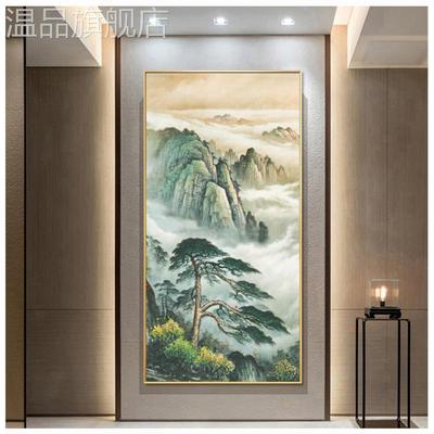旭日东升靠山图东墙进门正对墙玄关走廊办公室风水迎客松风景挂画