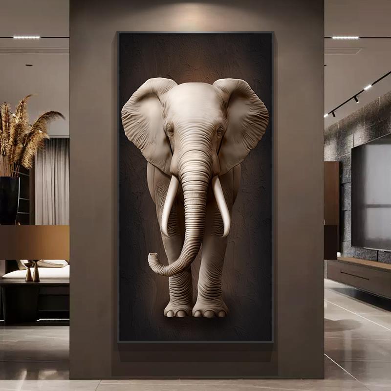 大象入户门玄关装饰画现代轻奢高级感高端走廊过道尽头正对墙挂画