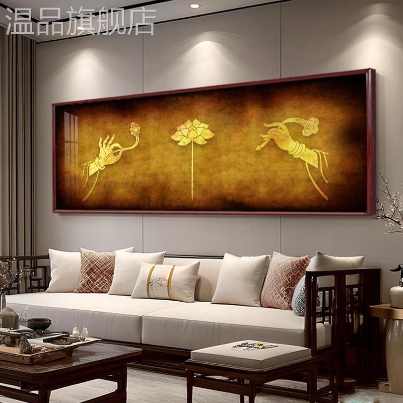佛手莲花装饰画民族风中堂客厅背景墙挂画禅意佛像荷花大象壁画