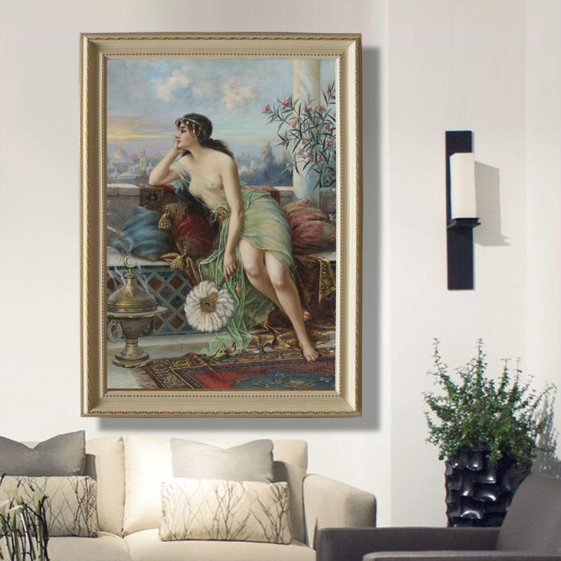 网红世界名画竖版欧式古典人物油画会所装饰画美女卧室包厢可定制