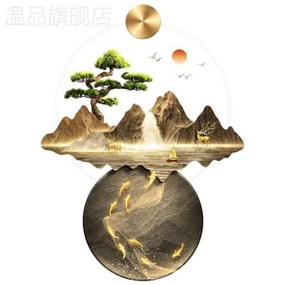 新款新中式玄关装饰画流水生财山水画入户门走廊过道高档立体壁饰