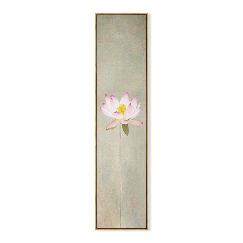 新中式莲花茶室装饰画楼梯玄关背景墙画竖版长条走廊禅意荷花定做