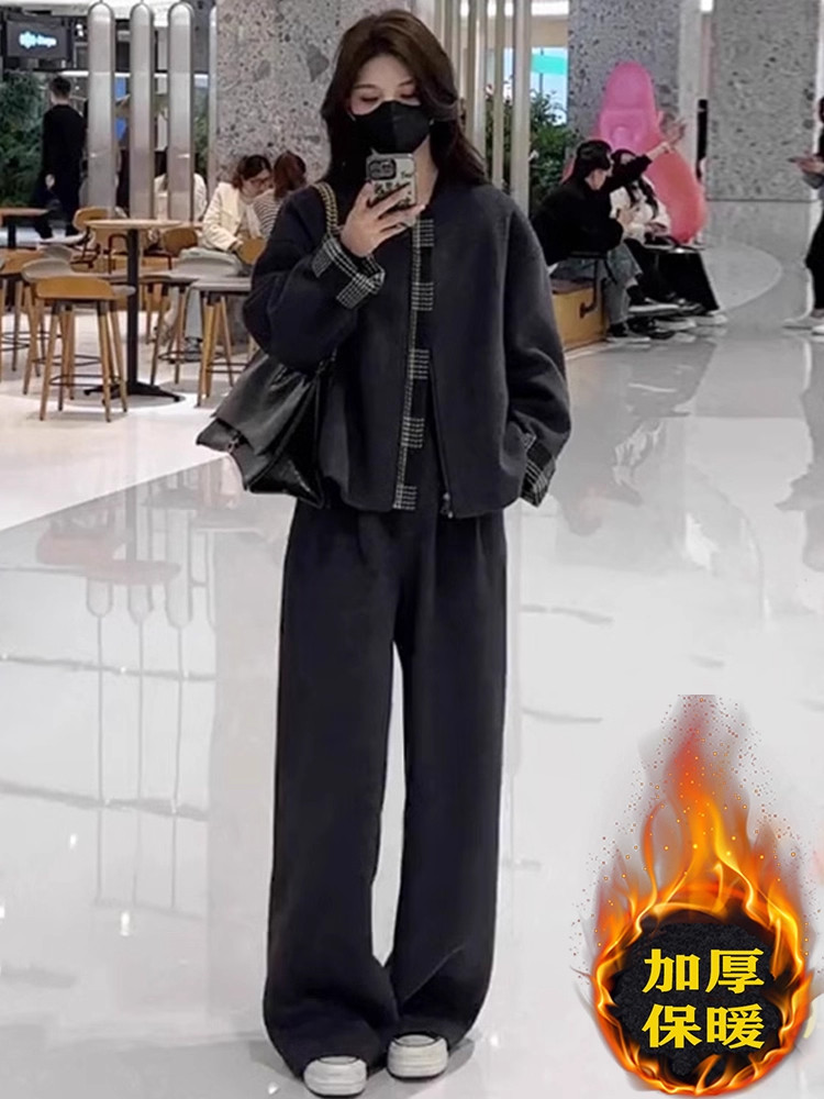 加棉加厚时尚套装女2025冬季新款高级感欧货毛呢外套阔腿裤两件套,女装/女士精品,时尚套装,淘宝优惠券,粉丝福利购,淘宝优惠卷