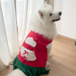 圣诞宠物新款衣服裙子可爱狗狗小中大型犬萨摩耶印花圣诞礼物装饰