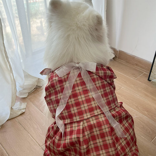 圣诞宠物新款衣服裙子可爱狗狗小中大型犬萨摩耶印花圣诞礼物装饰