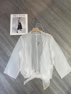 100%乔其纱纯色防晒衣外搭上衣女夏开衫 纯色 吊带裙外搭超仙薄款