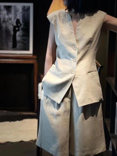 高级感多色高版 套装 本深圳南油高货 马甲五分裤 100%有机纯亚麻西装