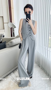 高货经典 高级感气质真醋酸套装 无袖 及地阔腿裤 南油 马甲 清仓