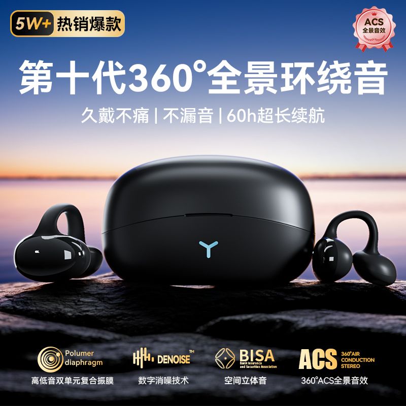 原初者蓝牙耳机AI智能降噪运动防掉不漏音游戏低延迟夹耳式立体声