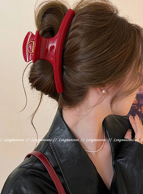 新年款超大号15cm弧形抓夹女高级感发夹后脑勺红色鲨鱼夹2025新款