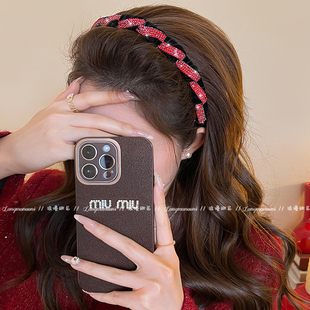 红色闪钻带齿发箍2026新款轻奢高级感丝绒头箍洗脸发卡高颅顶头饰