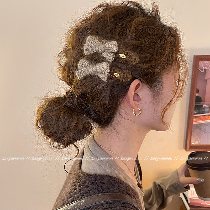 针织蝴蝶结毛绒发夹女高端甜美侧边夹2025新款碎发刘海夹发卡发饰