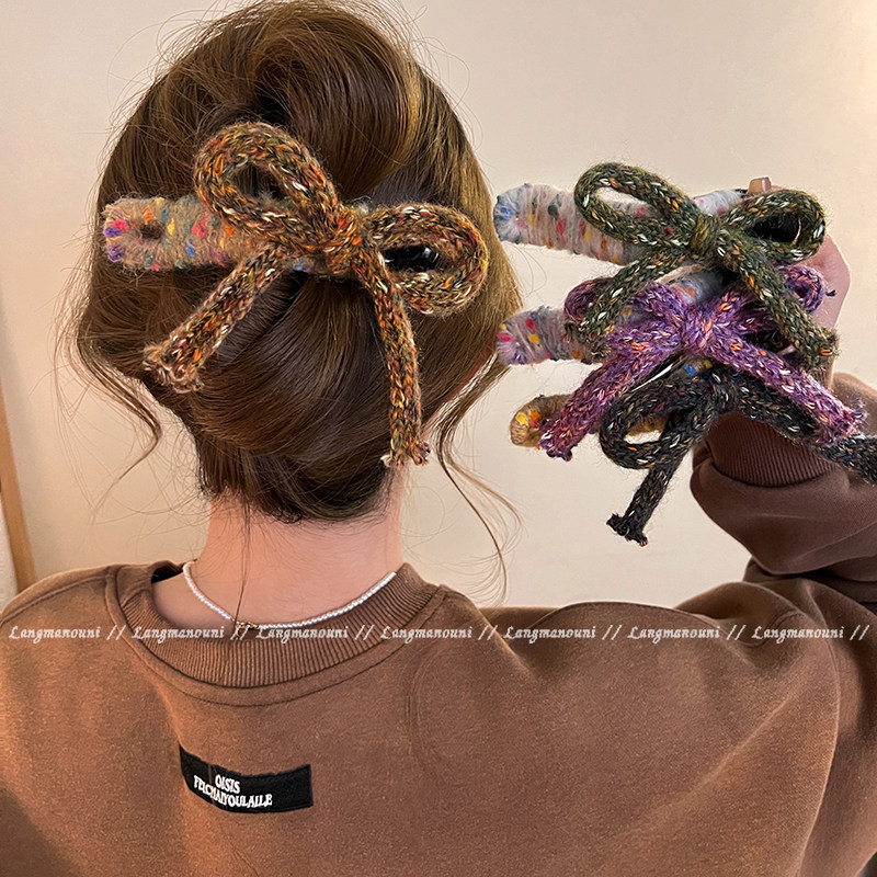 毛绒蝴蝶结鸭嘴夹发夹女后脑勺大号抓夹2025新款鲨鱼夹安全替代品