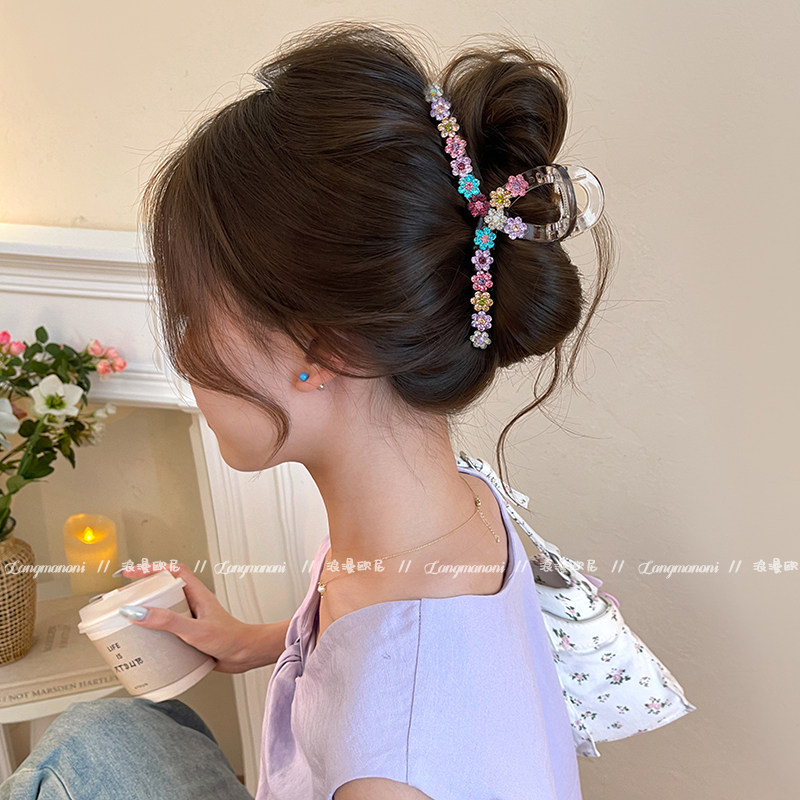 多巴胺彩钻花朵抓夹女2026新款高级感巨好看盘发夹大号鲨鱼夹发饰
