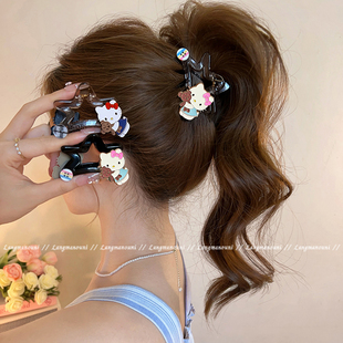 可爱猫咪五角星抓夹女2025新款半扎发鲨鱼夹高级感高马尾发夹发饰