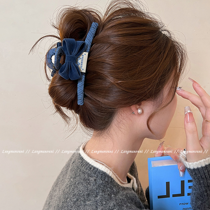 丝绒蝴蝶结抓夹女大号气质鲨鱼夹2025新款后脑勺盘发夹高级感发饰