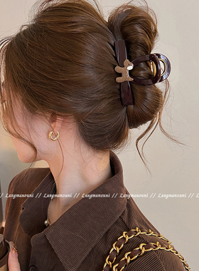 韩系小狗抓夹女复古高级感鲨鱼夹2025新款盘发夹子后脑勺发卡发饰