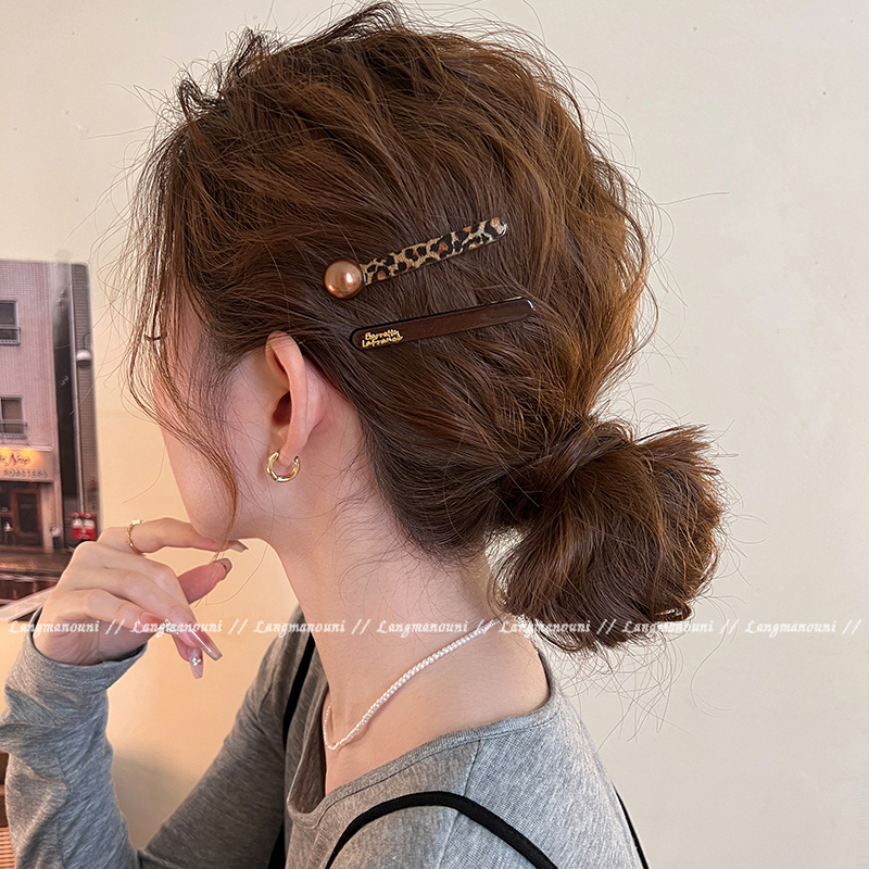 豹纹一字发夹女2025新款秋冬高端前额碎发刘海夹子侧边夹发卡发饰