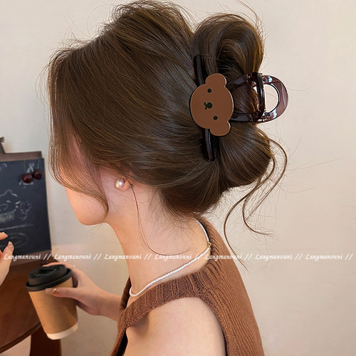 可爱又高级~复古咖色小熊抓夹