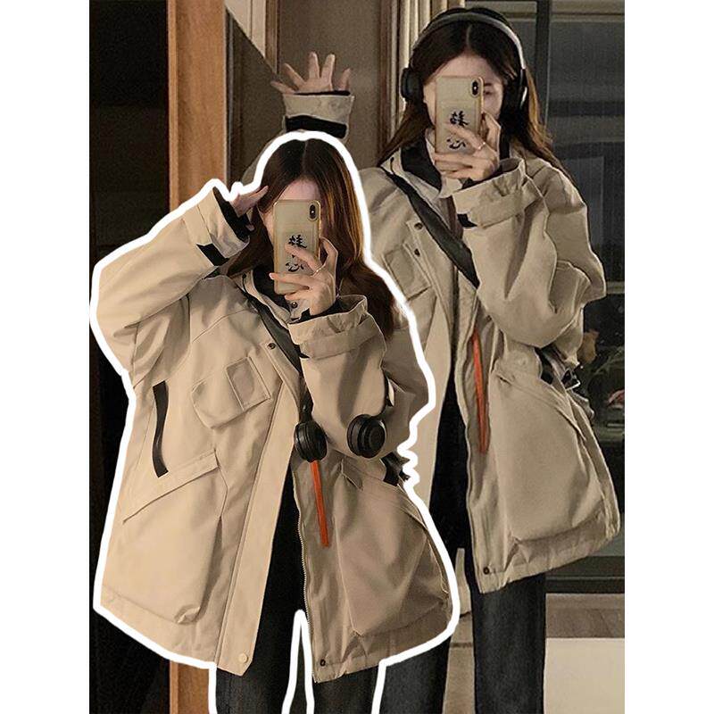 300斤大码胖mm美式复古夹棉加厚棉服女春季新款工装派克服外套潮