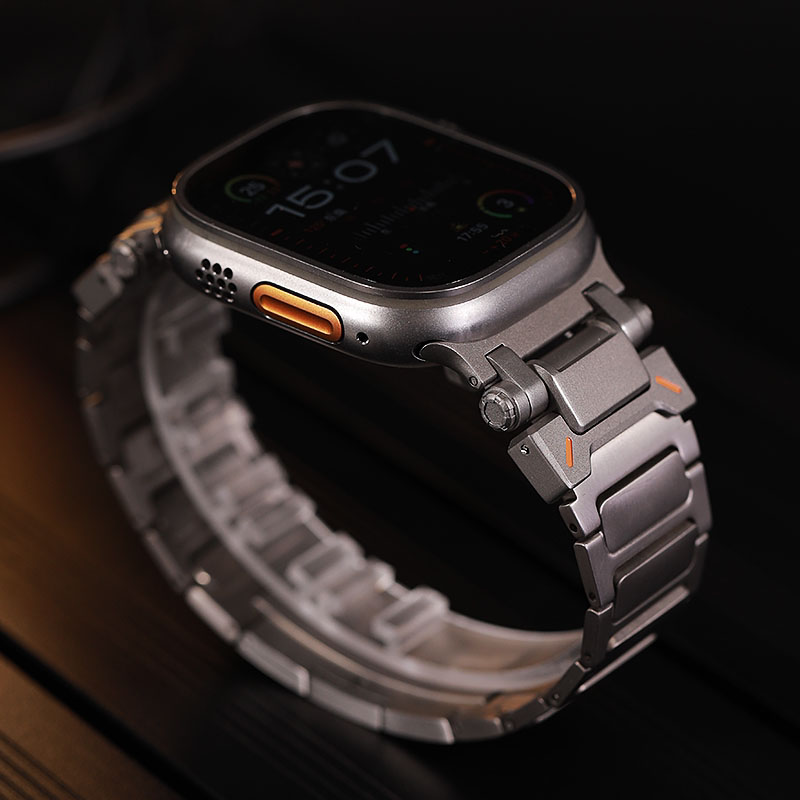 适用苹果Ultra2探索者头粒改装钛表带iwatchS10钛金属SE表链49mm