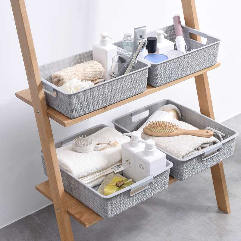 仿麻布纹塑料收纳筐长方形桌面收纳篮子置物篮厨房浴室杂物收纳框,收纳整理,收纳筐,淘宝优惠券,粉丝福利购,淘宝优惠卷