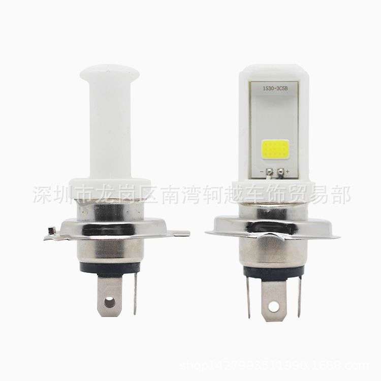 电动摩托车LED大灯COB 陶瓷 BA20D 双爪 H4高亮LED前大灯内置灯泡