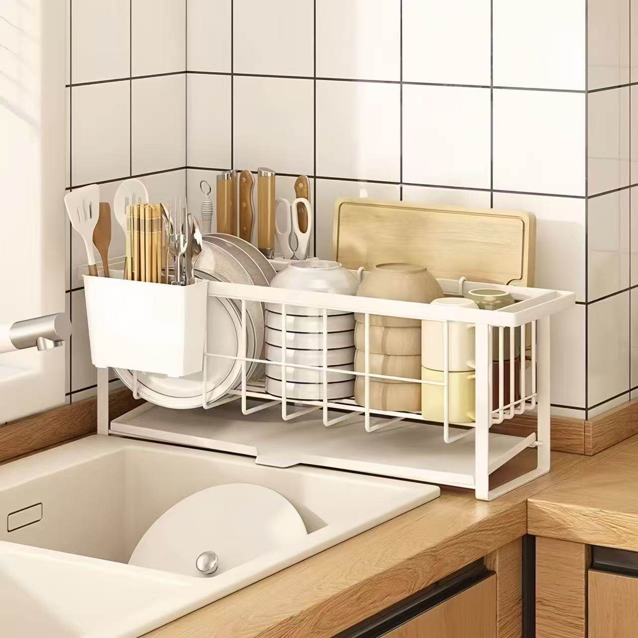 厨房水槽置物架碗碟沥水架水槽窄边台面碗筷多功能收纳
