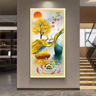 入户玄关装 山水墙画客厅走廊过道挂画智能语音发光壁画 饰画新中式