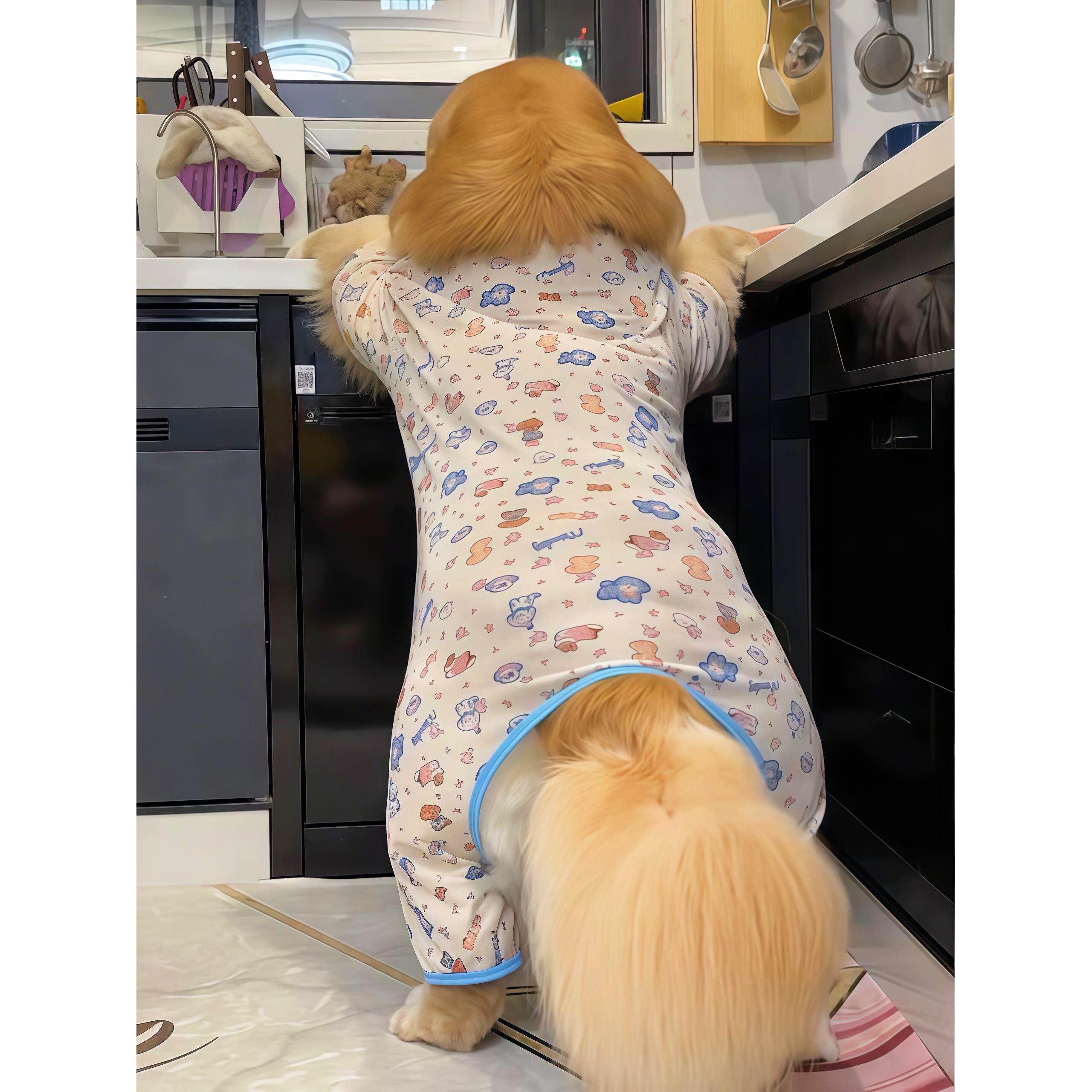 狗狗衣服夏季金毛睡衣卡通连体凉凉衣防蚊防掉毛大型犬猫咪家居服