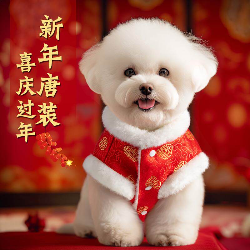 狗狗衣服冬装背心泰迪比熊过年汉服宠物新年喜庆唐装秋冬加厚马甲