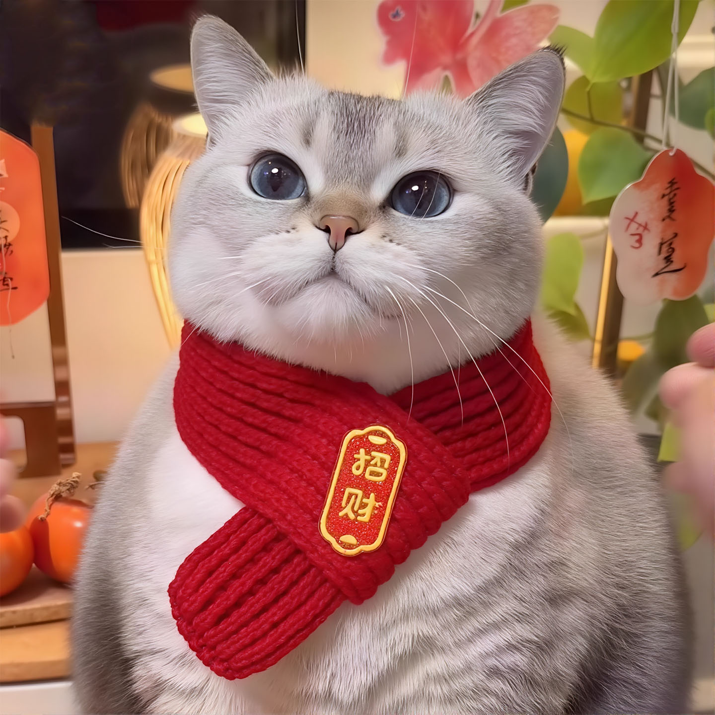 猫咪围脖宠物狗狗可爱新年装扮配饰过年冬喜庆围兜红色装饰品围巾