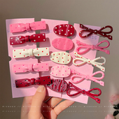 甜美波点蝴蝶结椭圆发夹女前额侧边刘海夹碎发鸭嘴夹儿童发卡头饰