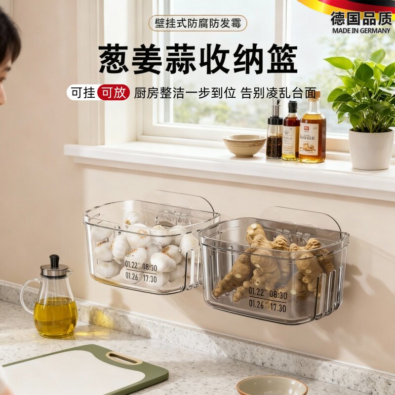 德国葱姜蒜收纳盒多功能食物收纳神器放蒜头生姜壁挂式厨房调料架