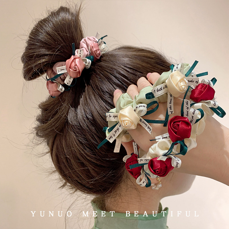 奥特莱斯折扣超仙玫瑰花蝴蝶结头饰女优雅丸子头皮筋发绳高级发圈,金属材料及制品,金属结构件,淘宝优惠券,粉丝福利购,淘宝优惠卷