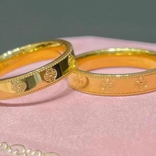 奥特莱斯捡漏金店同款沙金999幸运万花筒四叶草戒指厚镀18K指环