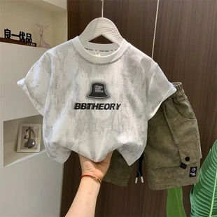 套裝 時尚 新款 衣服男孩夏季 洋氣中大童網紅短袖 兒.少兒男夏裝
