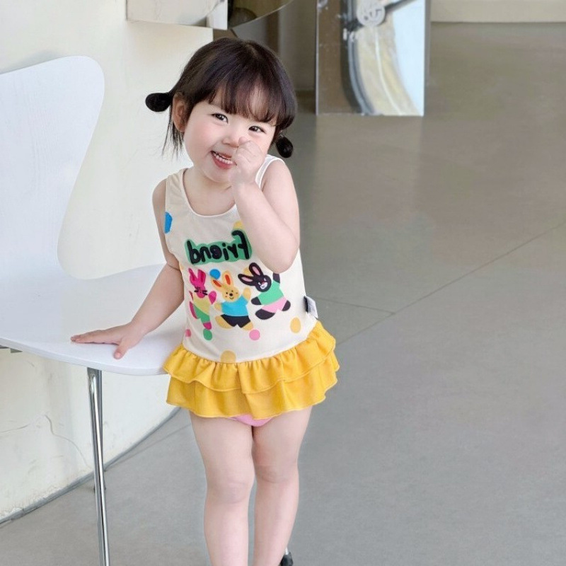 女宝宝多巴胺连体泳衣夏季新款儿.童兔子背心裙式温泉可爱泳