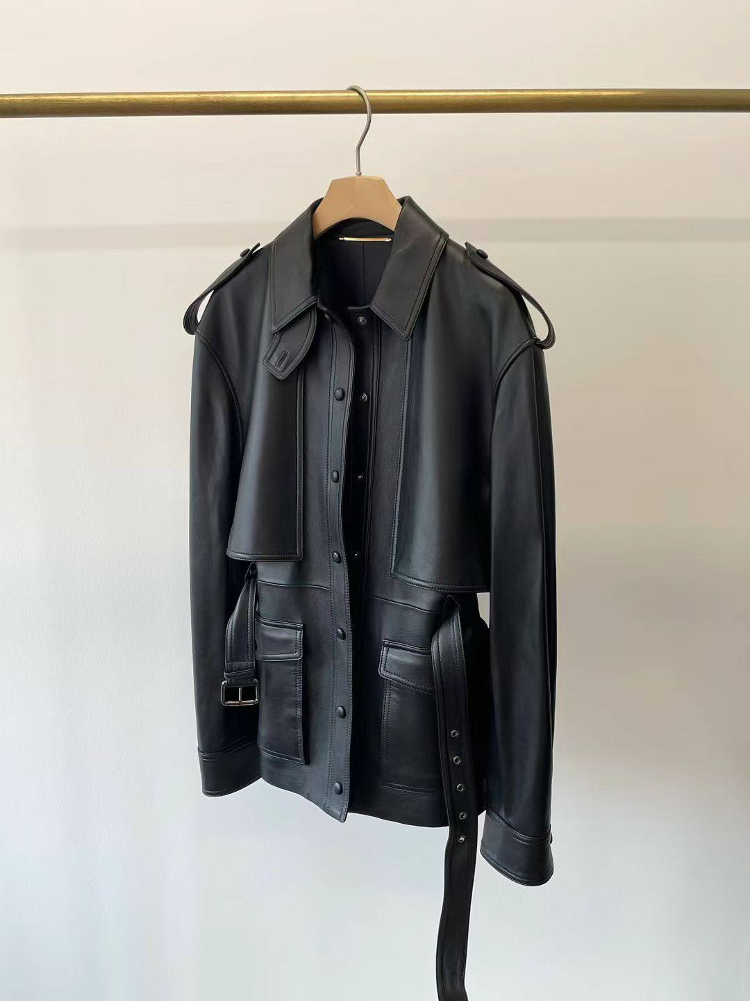 MJY 罗兰风格走秀款新款进口绵羊皮真皮皮衣西装中长款腰带外套女,女装/女士精品,皮衣,淘宝优惠券,粉丝福利购,淘宝优惠卷