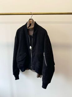 MJY高端女装山本风秋冬新款羊毛提花夹棉棒球领飞行员夹克短外套