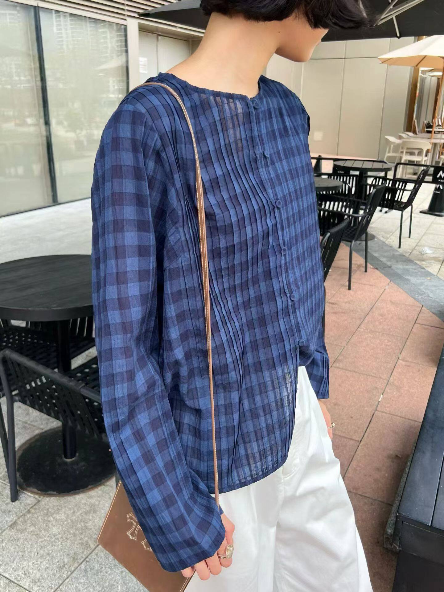 MJY高端女装2026春夏新款进口面料棉混纺小淑风 格子衬衫女